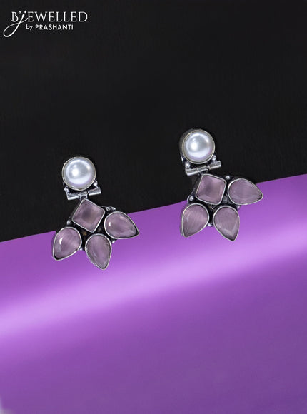 Oxidised earrings baby pink stones with pearl