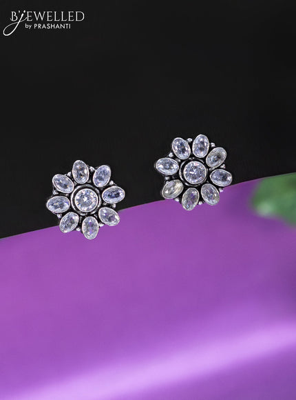 Oxidised earrings floral design with white stones