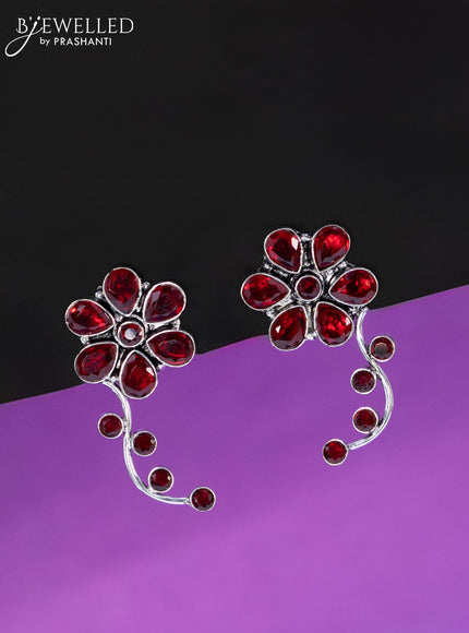 Oxidised earrings floral design with maroon stones