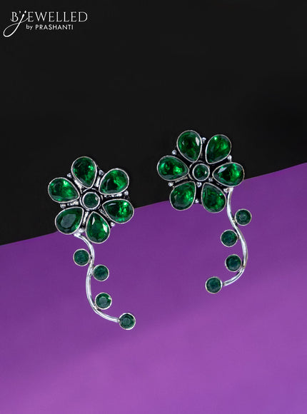 Oxidised earrings floral design with emerald stones