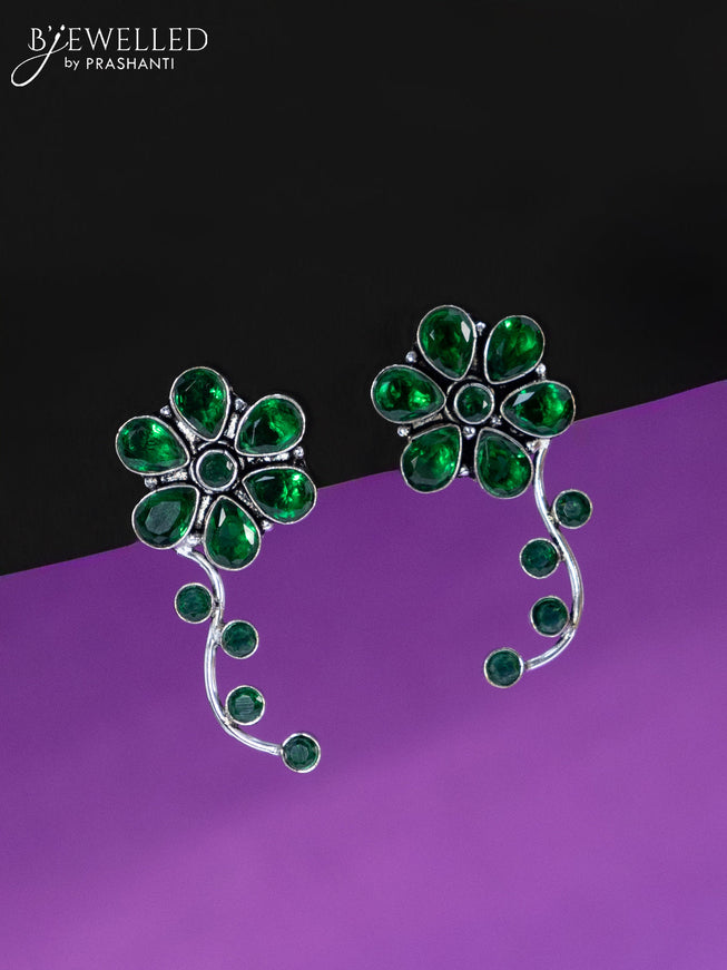 Oxidised earrings floral design with emerald stones