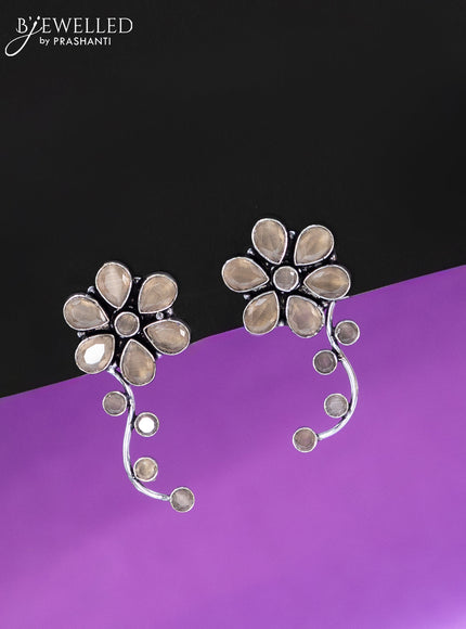 Oxidised earrings floral design with peach stones