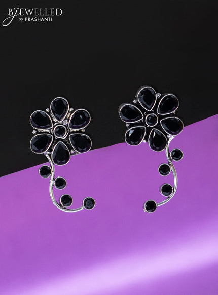 Oxidised earrings floral design with black stones