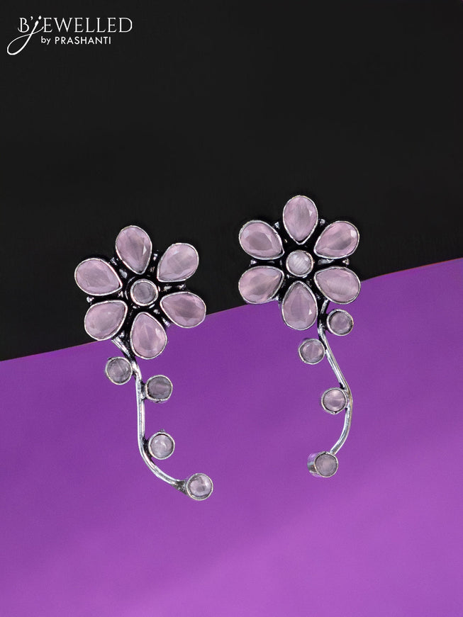 Oxidised earrings floral design with baby pink stones