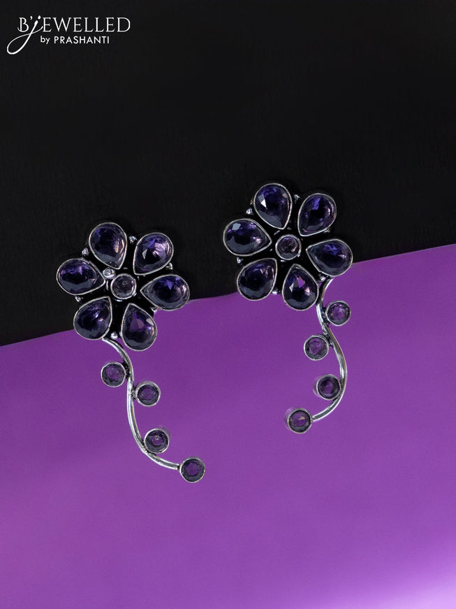 Oxidised earrings floral design with violet stones