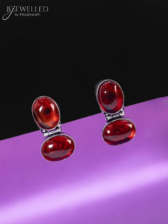 Oxidised earrings with maroon stones