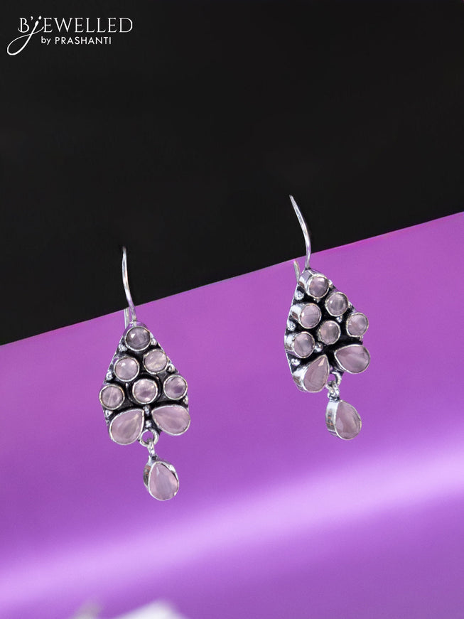 Oxidised hanging type earring with baby pink stones