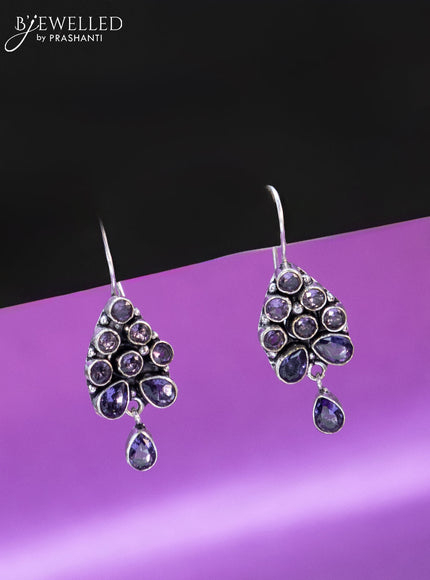 Oxidised hanging type earring with violet stones