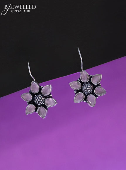 Oxidised hanging type earring floral design with baby pink stones