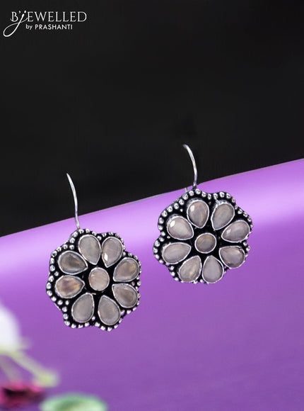 Oxidised hanging type earring floral design with peach stones