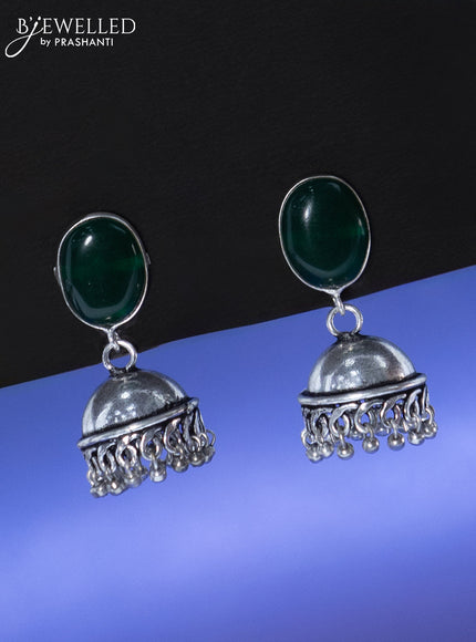 Oxidised jhumka with emerald stone and hangings