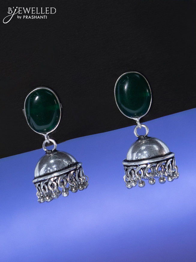 Oxidised jhumka with emerald stone and hangings