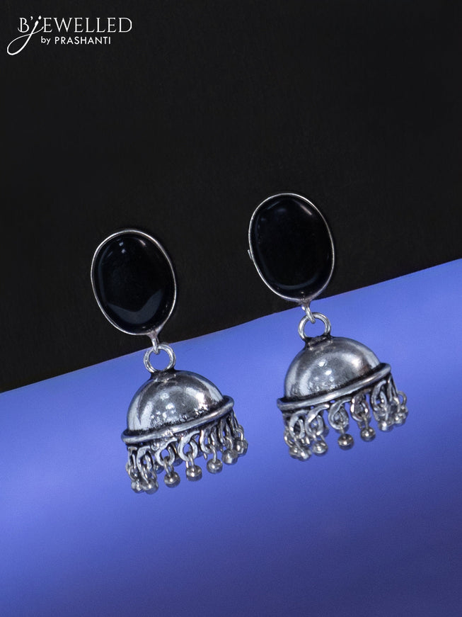 Oxidised jhumka with black stone and hangings