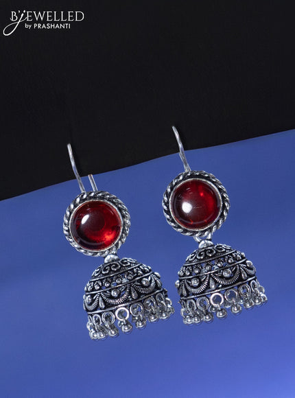 Oxidised hanging type jhumka with ruby stone and hangings