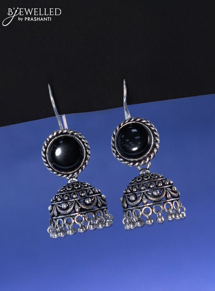 Oxidised hanging type jhumka with black stone and hangings