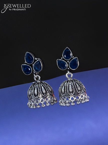 Oxidised jhumka with sapphire stone and hangings