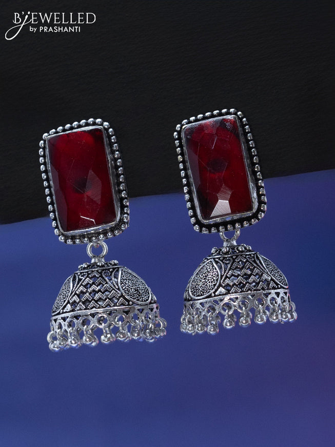 Oxidised jhumka with ruby stone and hangings