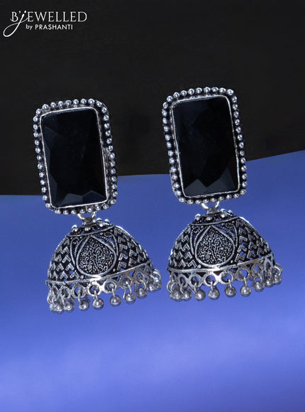 Oxidised jhumka with black stone and hangings