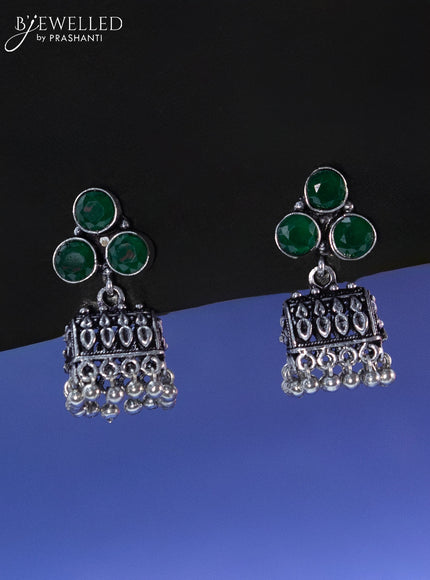 Oxidised jhumka with emerald stone and hangings