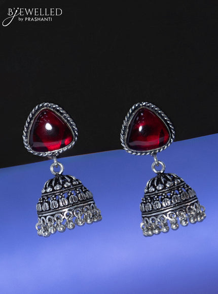 Oxidised jhumka with ruby stone and hangings