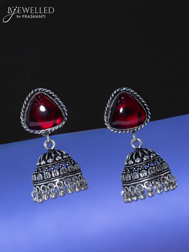 Oxidised jhumka with ruby stone and hangings