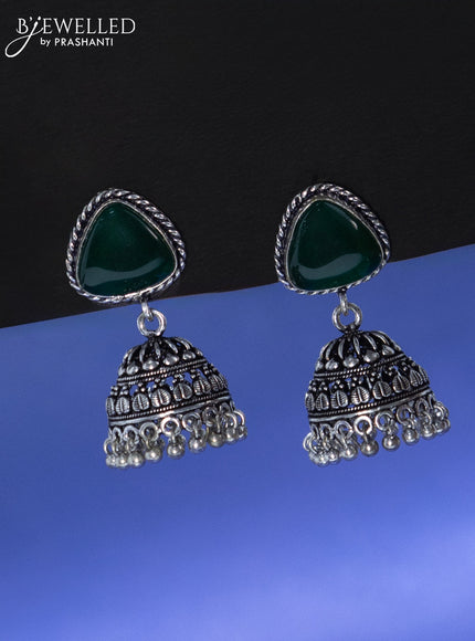 Oxidised jhumka with emerald stone and hangings