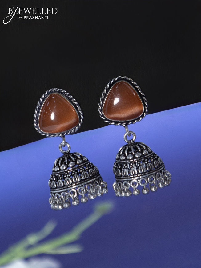 Oxidised jhumka with peach stone and hangings