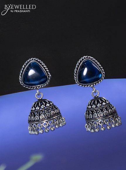 Oxidised jhumka with sapphire stone and hangings