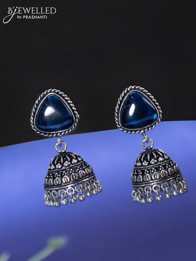 Oxidised jhumka with sapphire stone and hangings