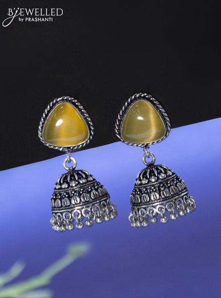 Oxidised jhumka with yellow stone and hangings