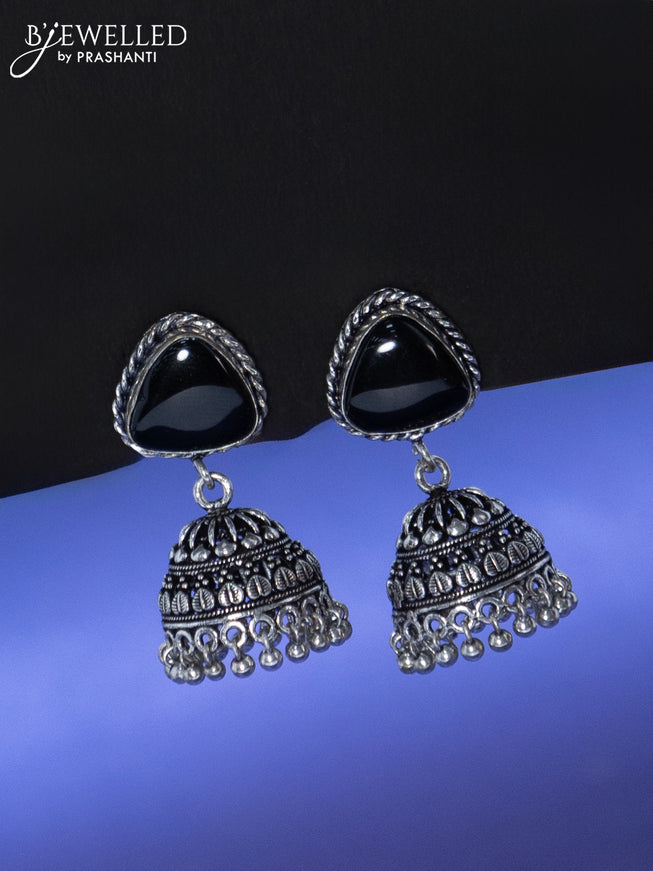 Oxidised jhumka with black stone and hangings