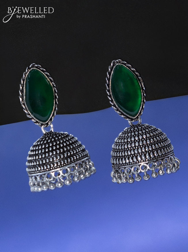 Oxidised jhumka with emerald stone and hangings