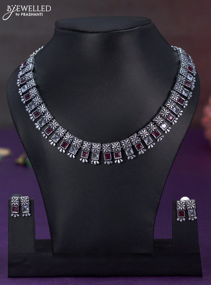 Oxidised necklace with ruby and cz stones