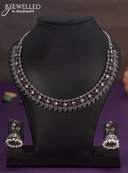 Oxidised necklace with ruby and cz stones