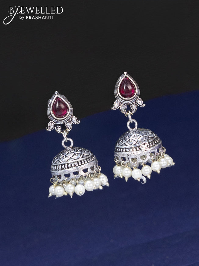 Oxidised haaram with ruby & cz stones and pearl hangings