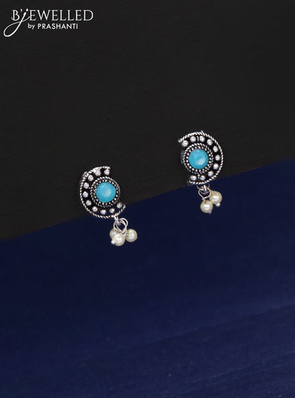 Oxidised haaram with ice blue stones and pearl hangings