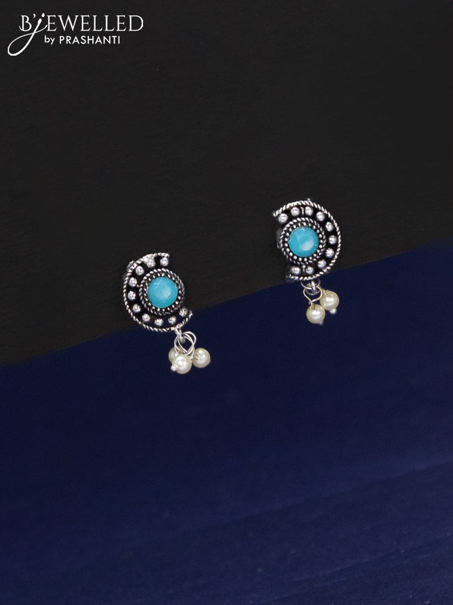 Oxidised haaram with ice blue stones and pearl hangings