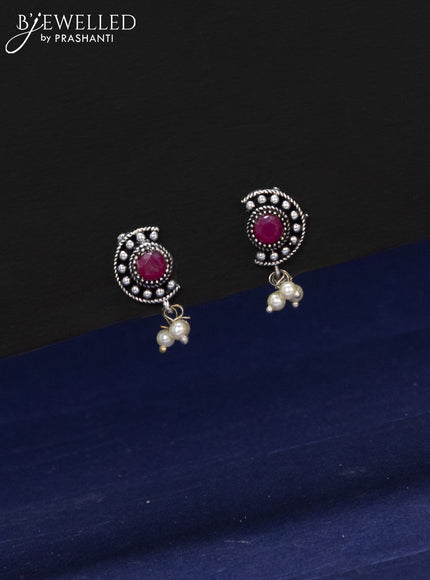 Oxidised haaram with ruby stones and pearl hangings