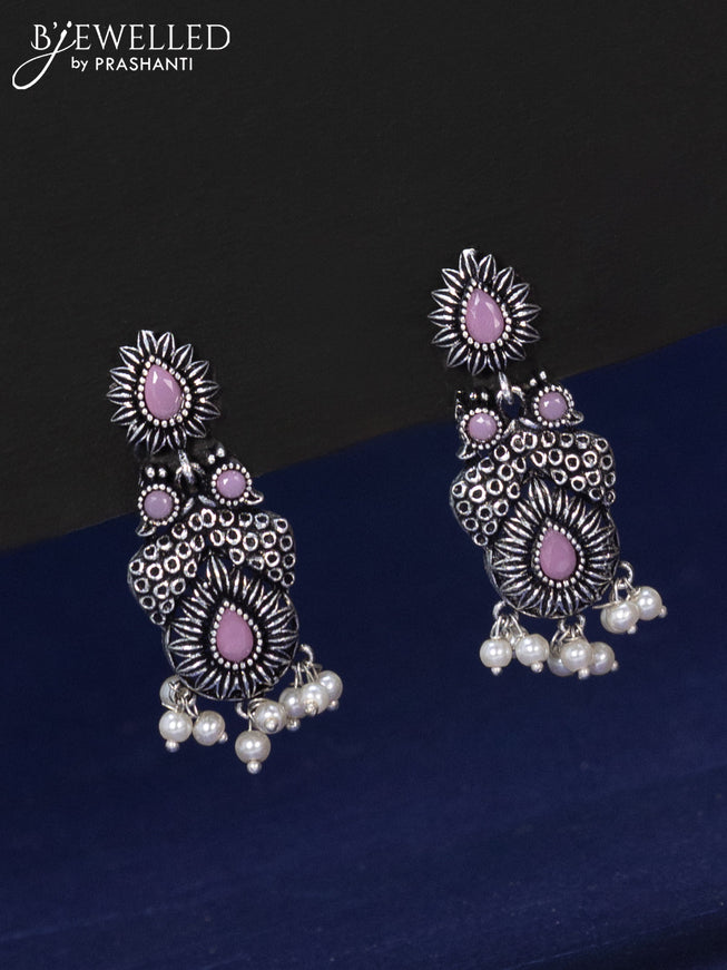 Oxidised haaram with baby pink stones and pearl hangings