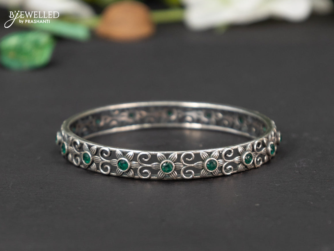 Oxidised bangle with emerald stones