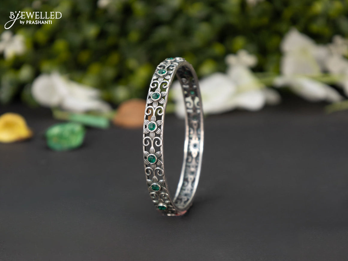 Oxidised bangle with emerald stones