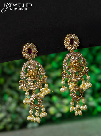 Antique guttapusalu haaram kemp & cz stones with tirupati balaji pendant and pearl hangings