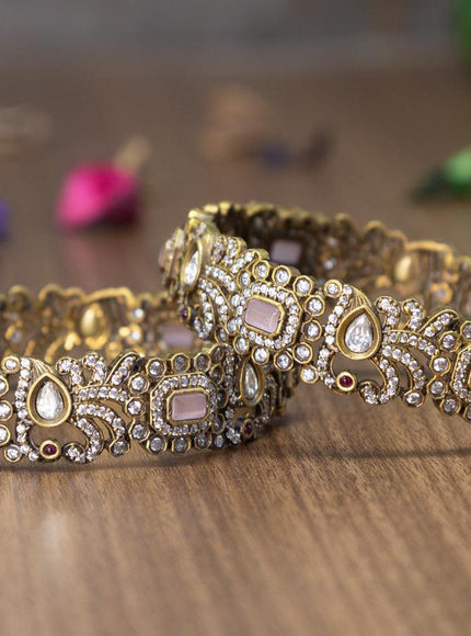 Victorian bangles peacock design with baby pink and cz stones