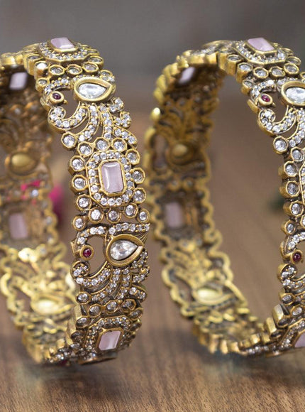 Victorian bangles peacock design with baby pink and cz stones