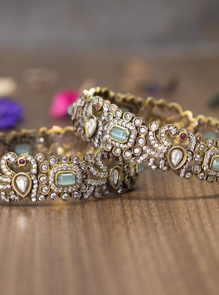 Victorian bangles peacock design with mint green and cz stones