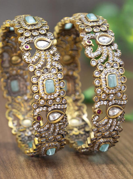 Victorian bangles peacock design with mint green and cz stones