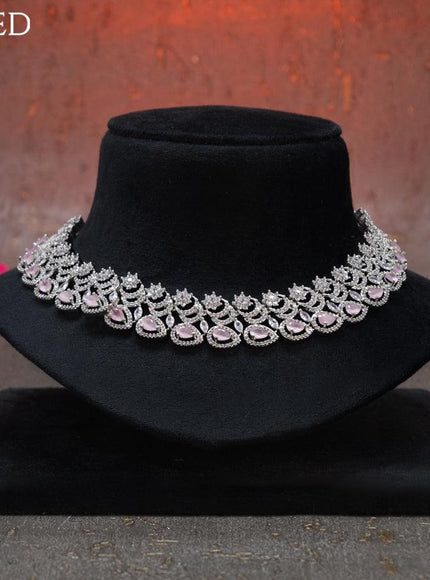 Zircon choker floral design with baby pink and cz stones