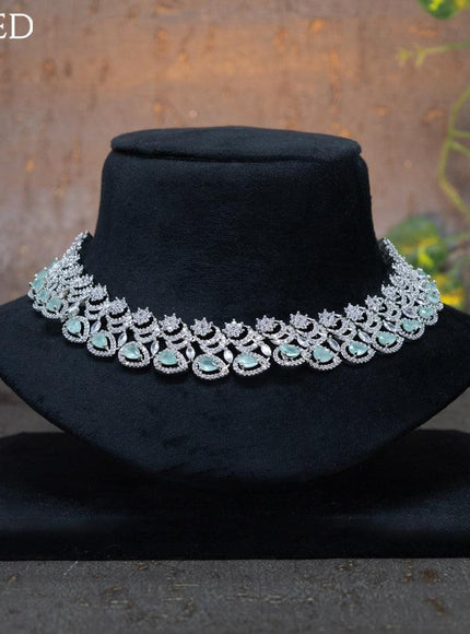 Zircon choker floral design with mint green and cz stones