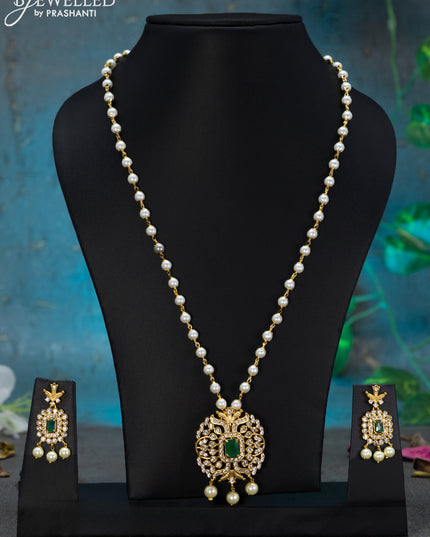Pearl necklace emerald and cz stones with pearl hangings
