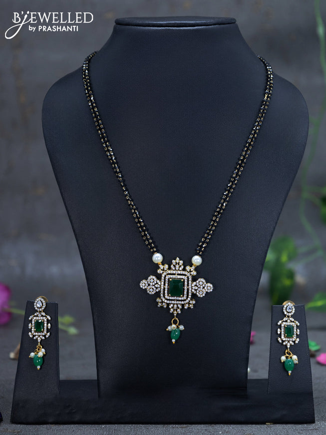 Mangalsutra double layer with emerald & cz stones and beads hanging